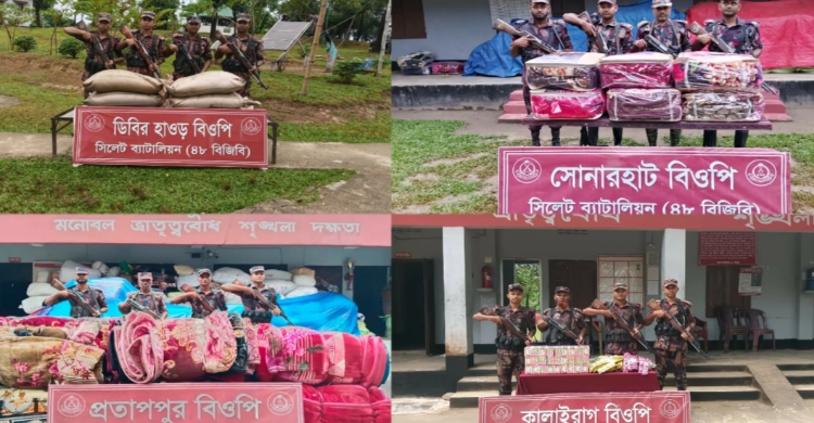 সিলেট সীমান্তে ১০ লাখ টাকার চোরাচালানি মালামাল জ*ব্দ করল ৪৮ বি জি বি