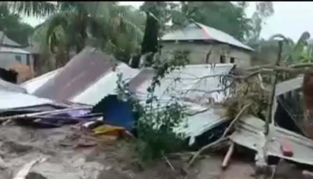 লাখাইয়ে ঘূর্ণিঝড়ের লন্ডভন্ড ঘরবাড়ি-গাছপালা