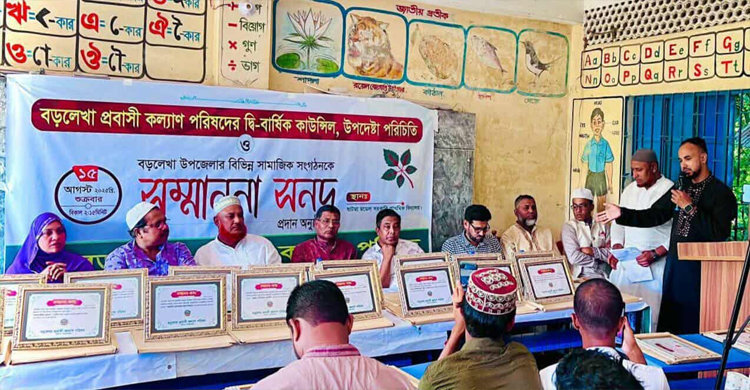 বড়লেখা প্রবাসী কল্যাণ পরিষদের কাউন্সিল, ১৯ সামাজিক সংগঠনকে সম্মাননা