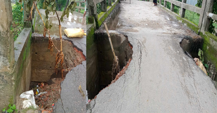 বুল্লাবাজার-গুনিপুর সড়কের ব্রীজের একপাশের মাটি ধ্বস 