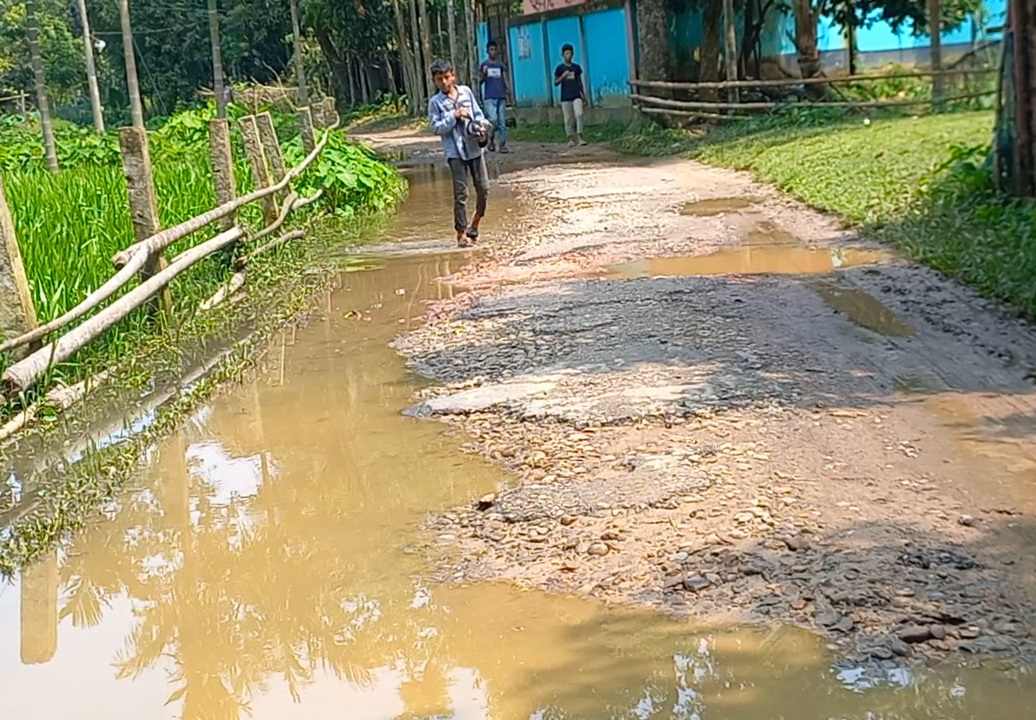বড়লেখায় বৃষ্টি হলেই তলিয়ে যায় গ্রামের একমাত্র রাস্তা 