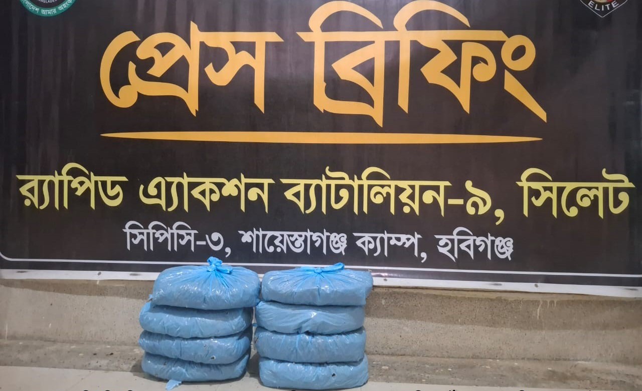 চুনারুঘাটে ৮ কেজি গাঁ*জা জ*ব্দ
