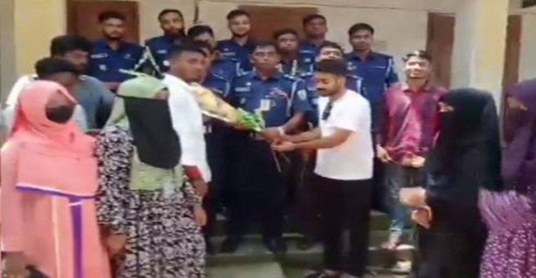 বানিয়াচং থানা পুলিশ কর্মস্থলে ফিরে আসায় ফুল দিয়ে বরণ