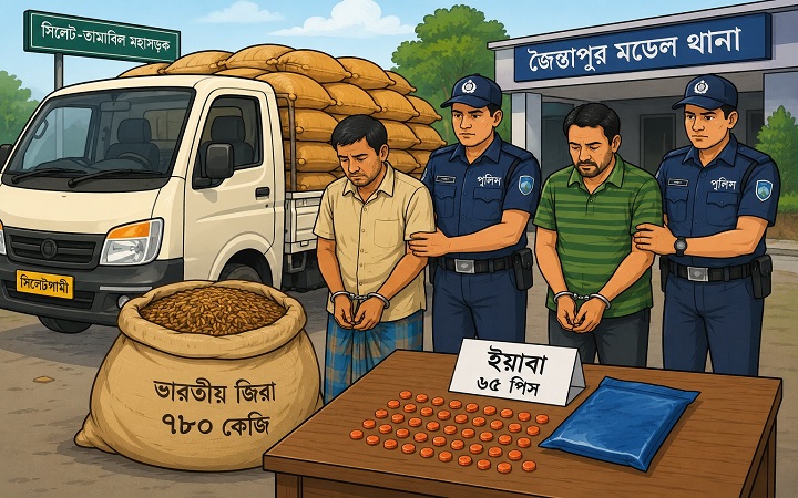 জৈন্তাপুরে ৭৮০ কেজি ভা*রতীয় জিরা ও ৬৫ পিস ই*য়াবা উ*দ্ধার, গ্রে*প্তার ২