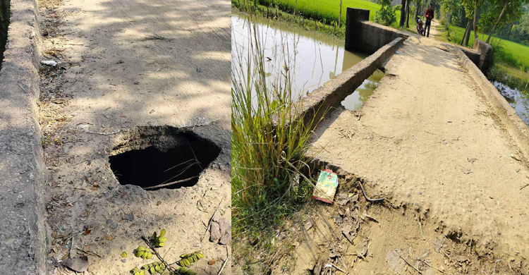 দোয়ারাবাজারে কালভার্ট ভেঙে বিশাল গর্ত, চলাচলে চরম দুর্ভোগ
