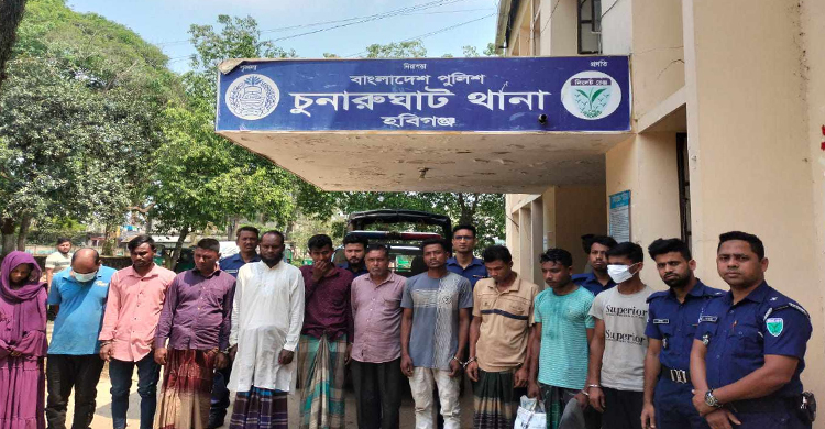 চুনারুঘাটে নারীসহ বিভিন্ন মামলায় গ্রেফতার ১২     
