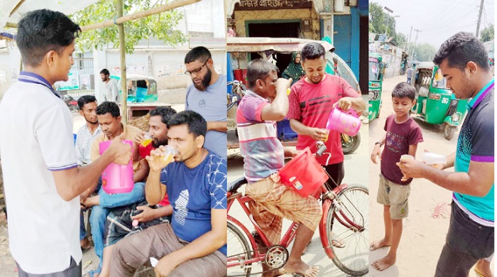 শায়েস্তাগঞ্জে পথচারী ও সাধারণ মানুষের মাঝে  ছাত্রলীগের ঠান্ডা পানীয় বিতরণ
