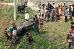 গরুবোঝাই ইঞ্জিনভ্যান খাদে পড়ে নি হ ত  ২