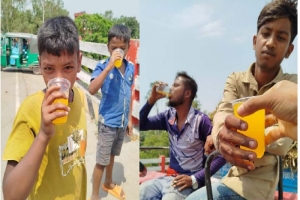 প্রচন্ড গরমে লাখাইয়ে পথচারীদের মাঝে পানি ও শরবত বিতরণ 