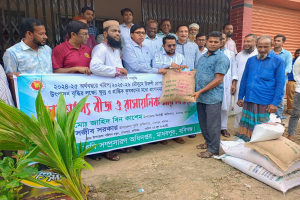 মাধবপুরে বীজ, গাছের চারা ও সার বিতরণ