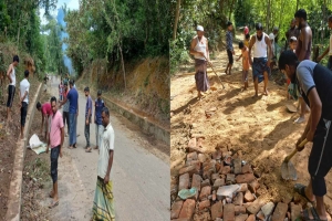 বড়লেখায় স্বেচ্ছাশ্রমে সড়ক সংস্কার ও ঝোপঝাড় পরিষ্কার করলো যুবসমাজ 