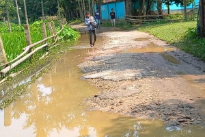 বড়লেখায় বৃষ্টি হলেই তলিয়ে যায় গ্রামের একমাত্র রাস্তা 