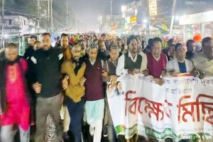 আগরতলায় বাংলাদেশ হাইকমিশনে হামলার প্রতিবাদে কুলাউড়ায় বিএনপির বিক্ষোভ মিছিল